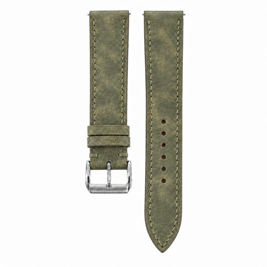 Olive Green Pueblo Leather Watch Strap - front and back flat lay