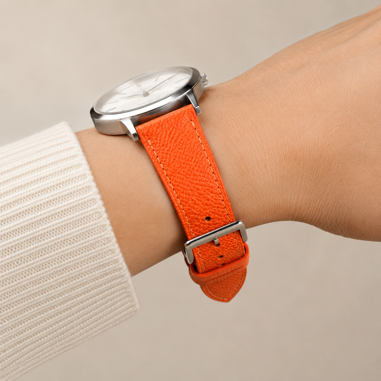 Orange Epsom Leather Watch Strap