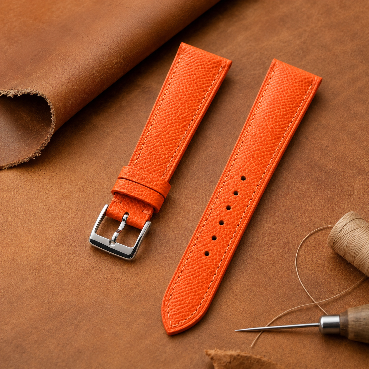 Orange Epsom Leather Watch Strap