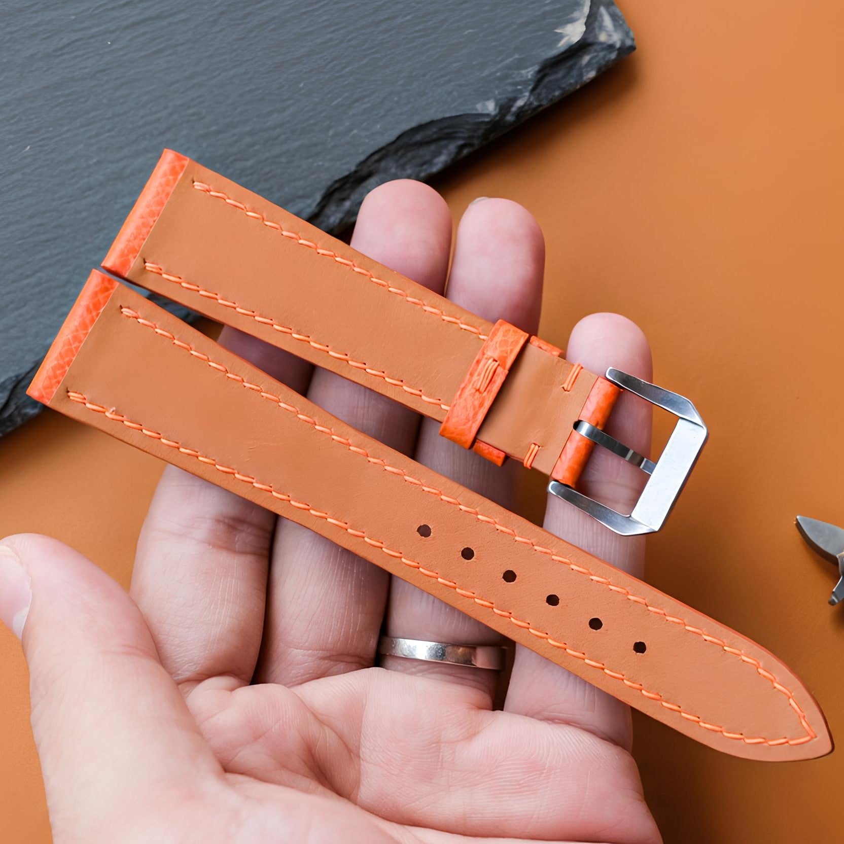 Orange Epsom Leather Watch Strap