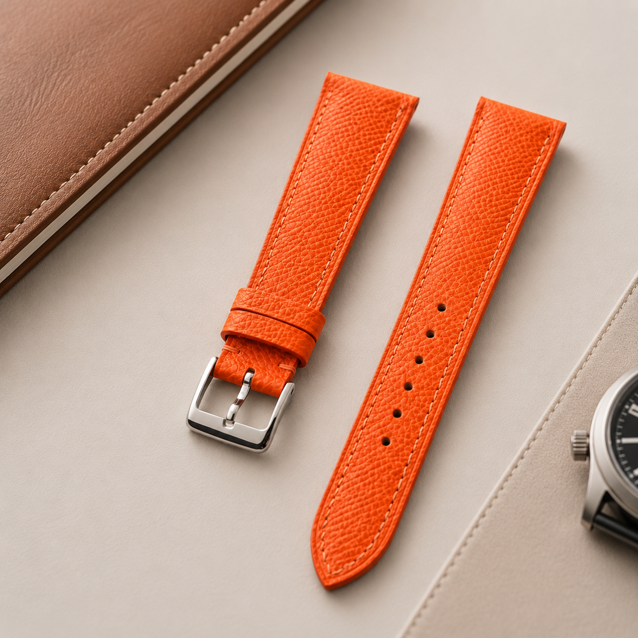 Orange Epsom Leather Watch Strap