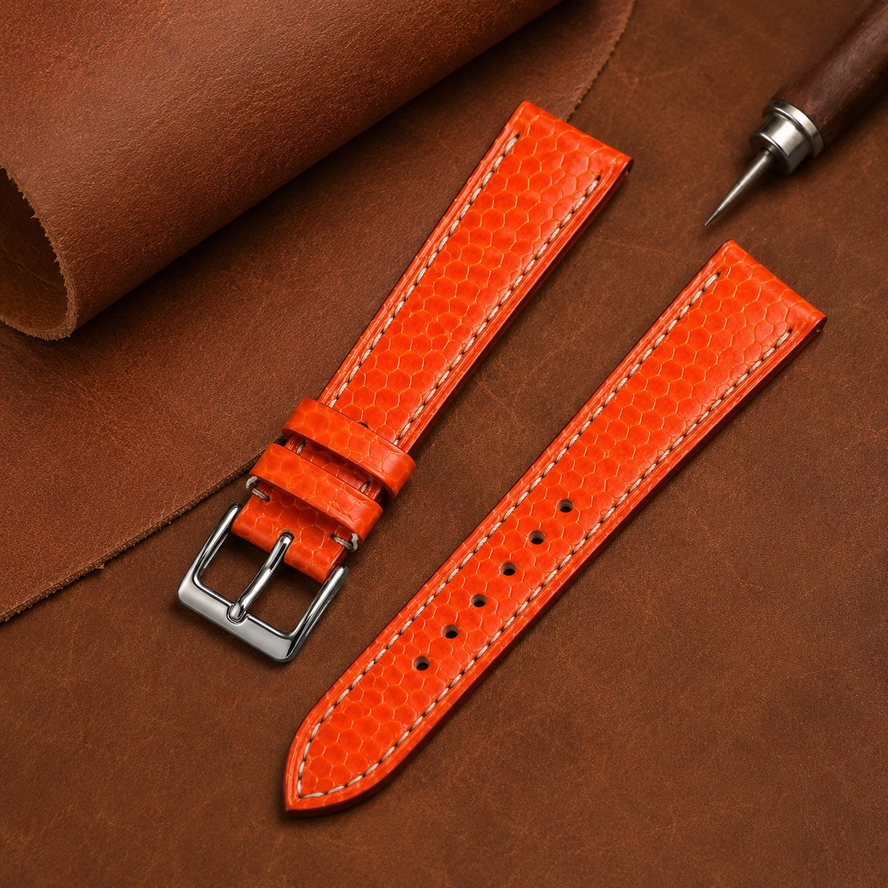 Orange Lizard Leather Watch Strap
