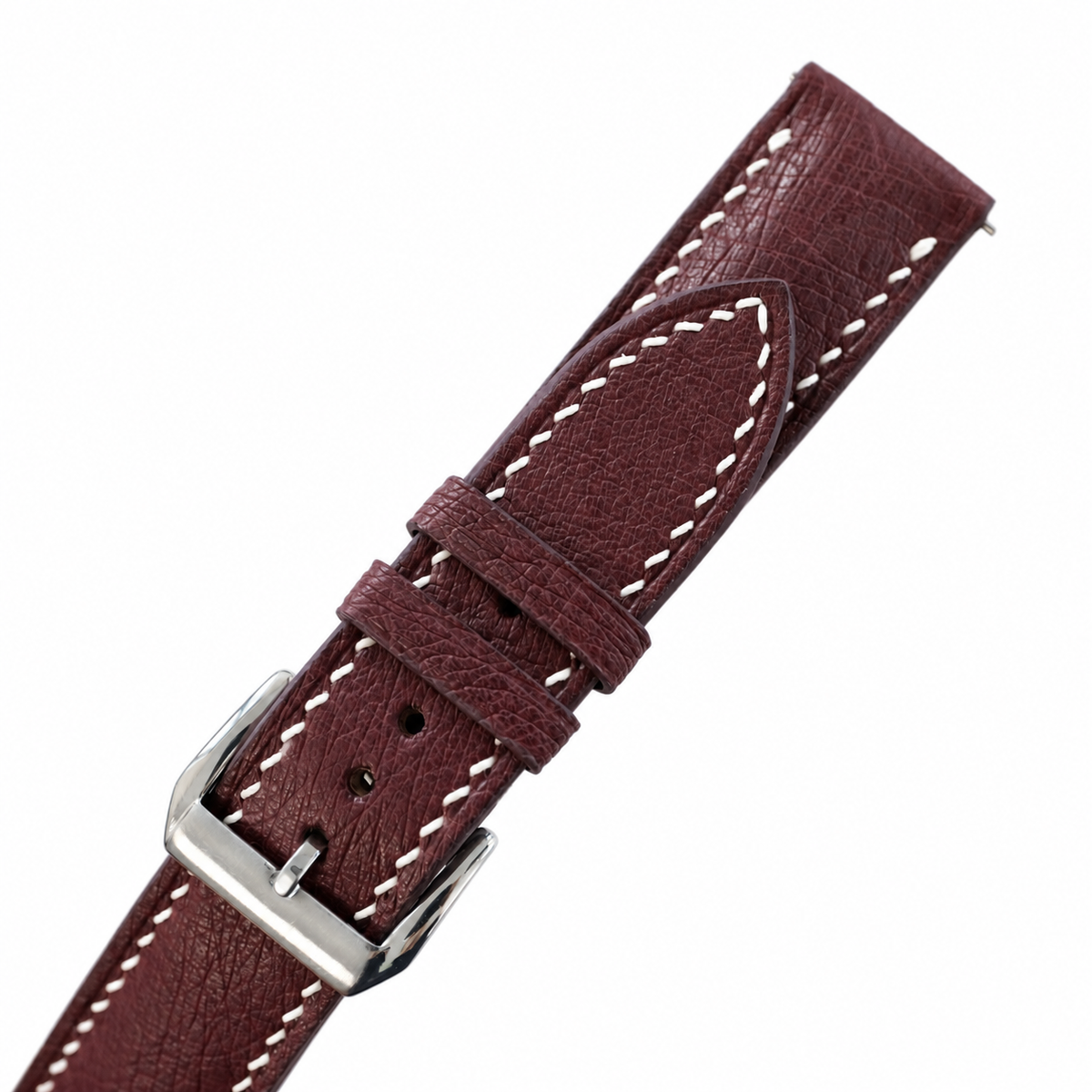 Oxblood Smooth Ostrich Leather Watch Strap - grain detail