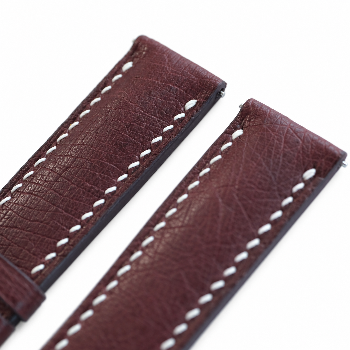Oxblood Smooth Ostrich Leather Watch Strap - white contrast stitching