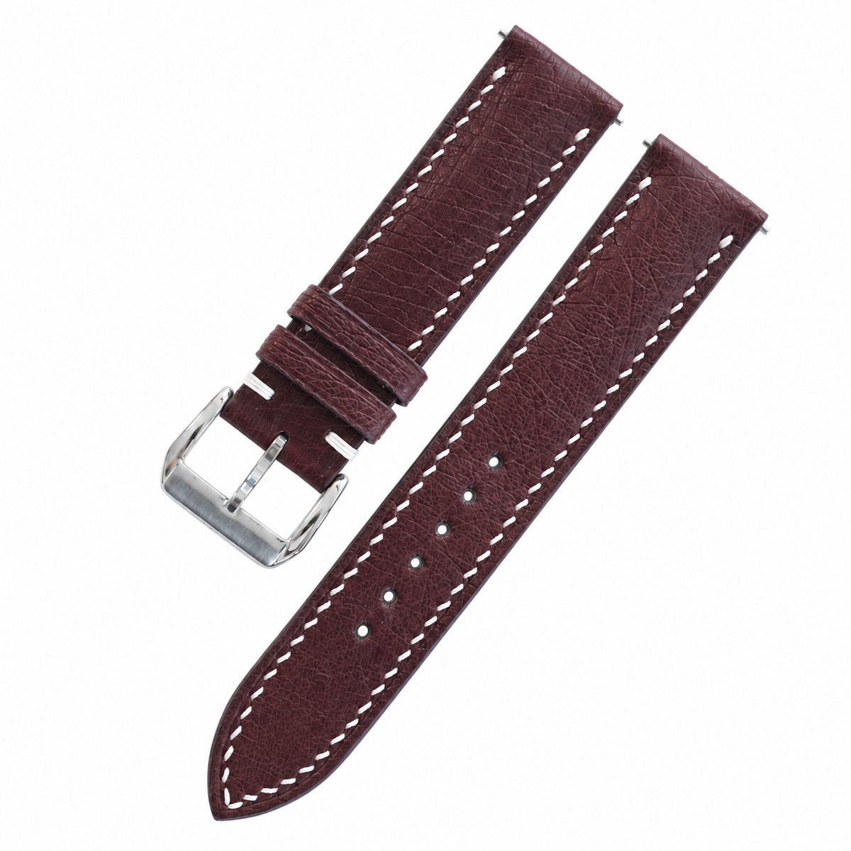 Oxblood Smooth Ostrich Leather Watch Strap - buckle and edge