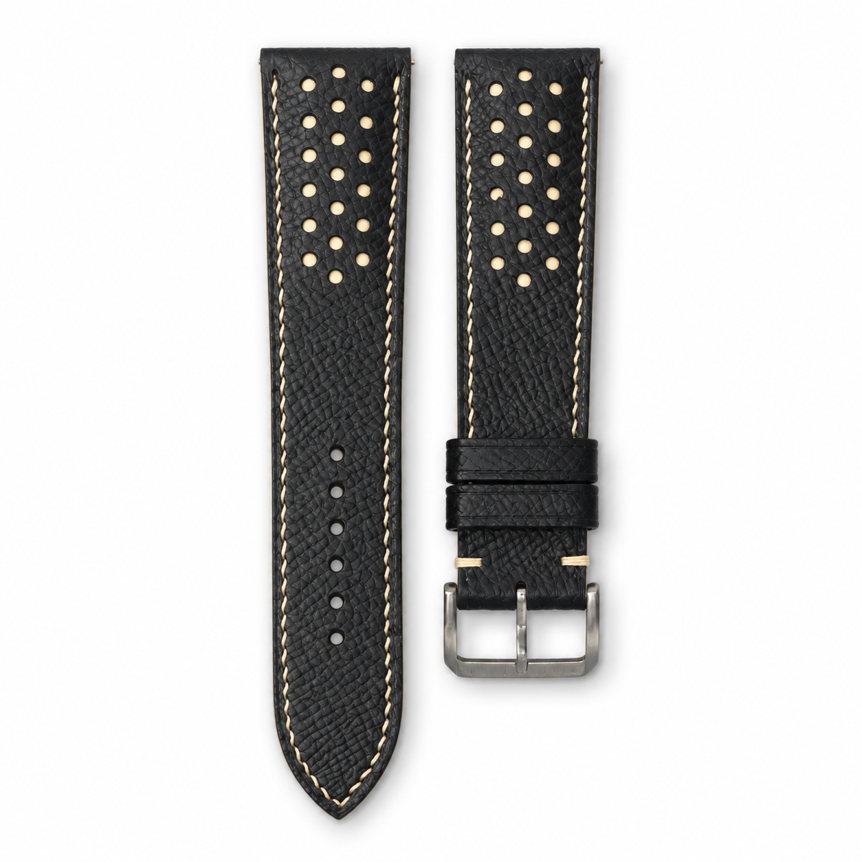 Padded Black Cream Beige Racing Holes Rally Epsom Leather Watch Strap