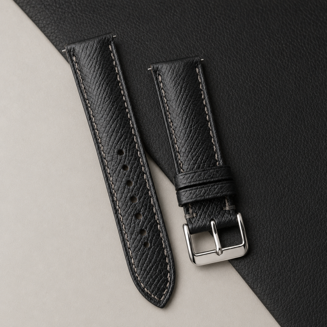 Padded Black Epsom Leather Watch Strap