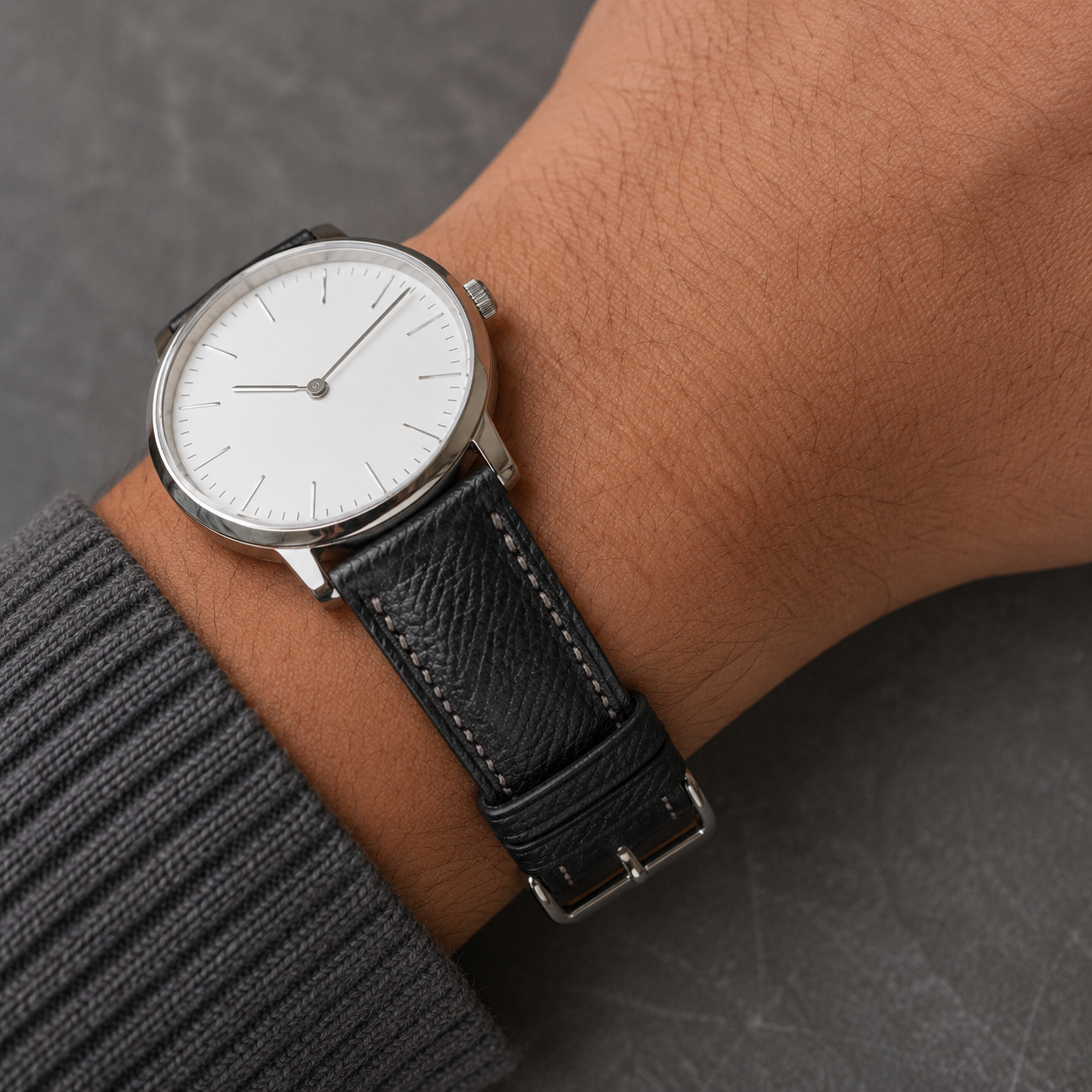 Padded Black Epsom Leather Watch Strap