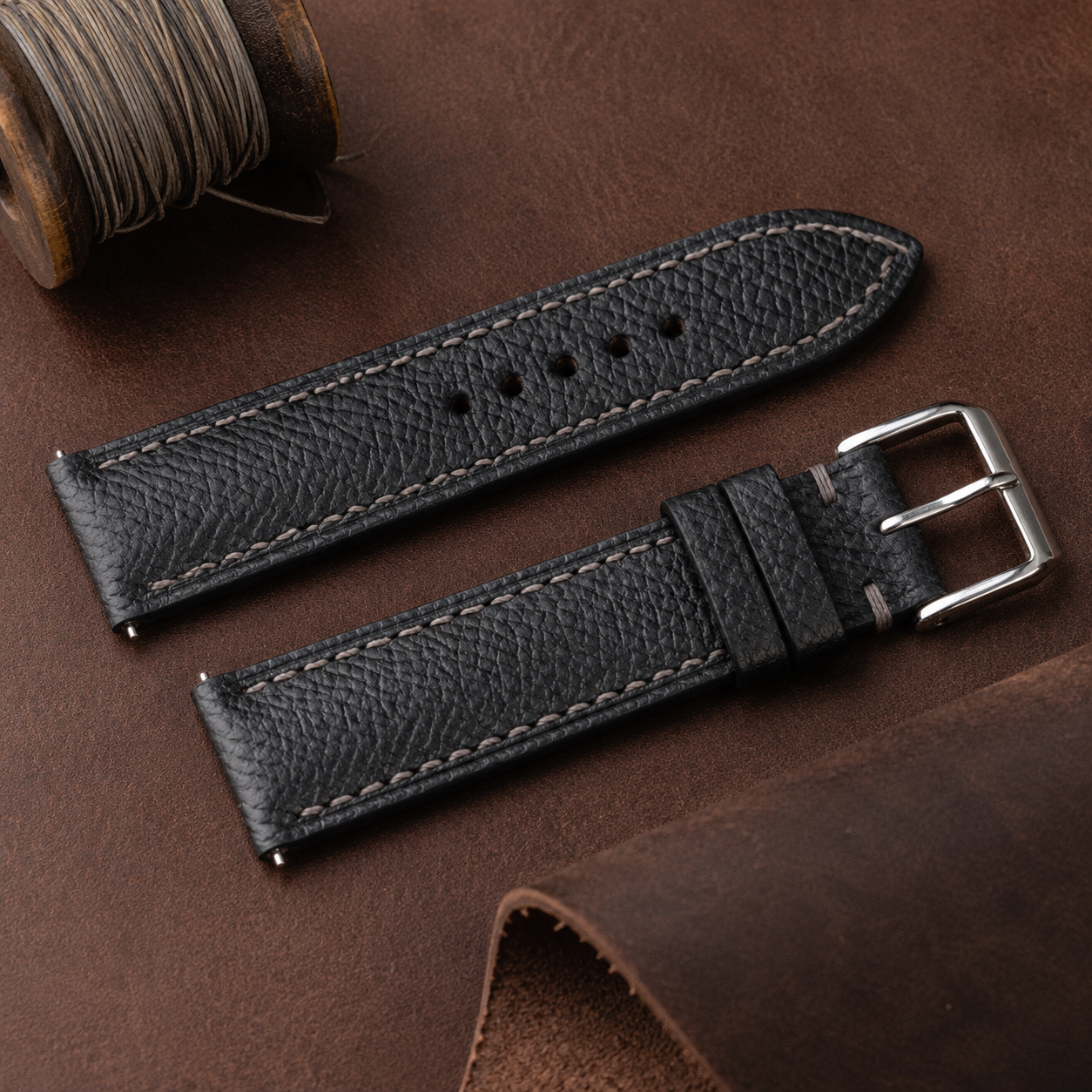 Padded Black Epsom Leather Watch Strap