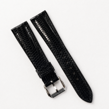 Padded Black Lizard Leather Watch Strap