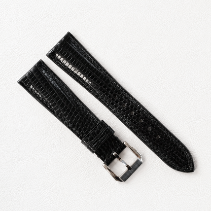Padded Black Lizard Leather Watch Strap