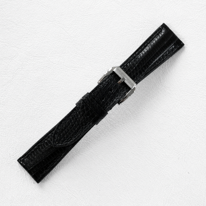 Padded Black Lizard Leather Watch Strap