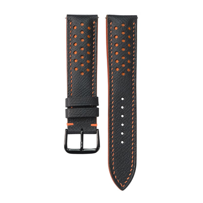 Padded Black Orange Racing Holes Rally Epsom Leather Watch Strap