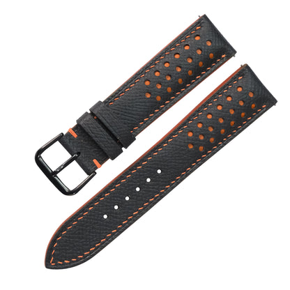 Padded Black Orange Racing Holes Rally Epsom Leather Watch Strap