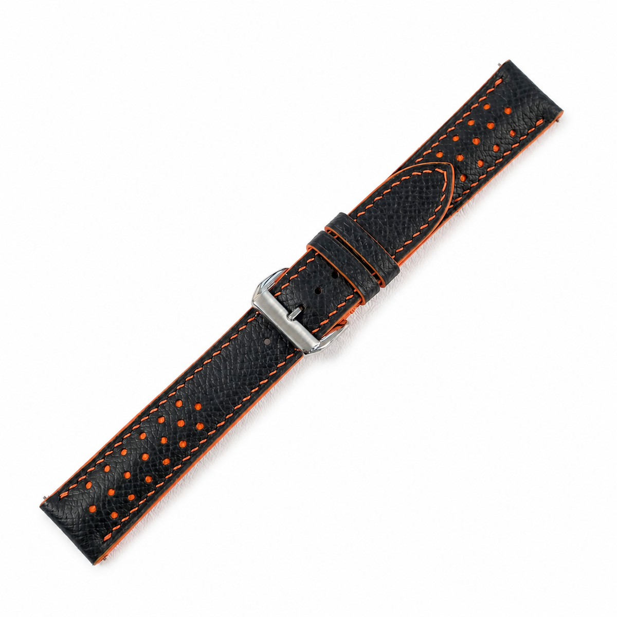 Padded Black Orange Racing Holes Rally Epsom Leather Watch Strap - Photo 2