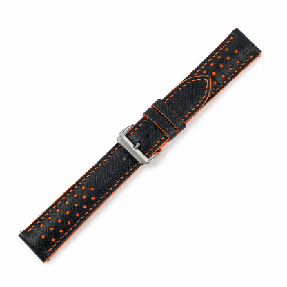 Padded Black Orange Racing Holes Rally Epsom Leather Watch Strap - Photo 2