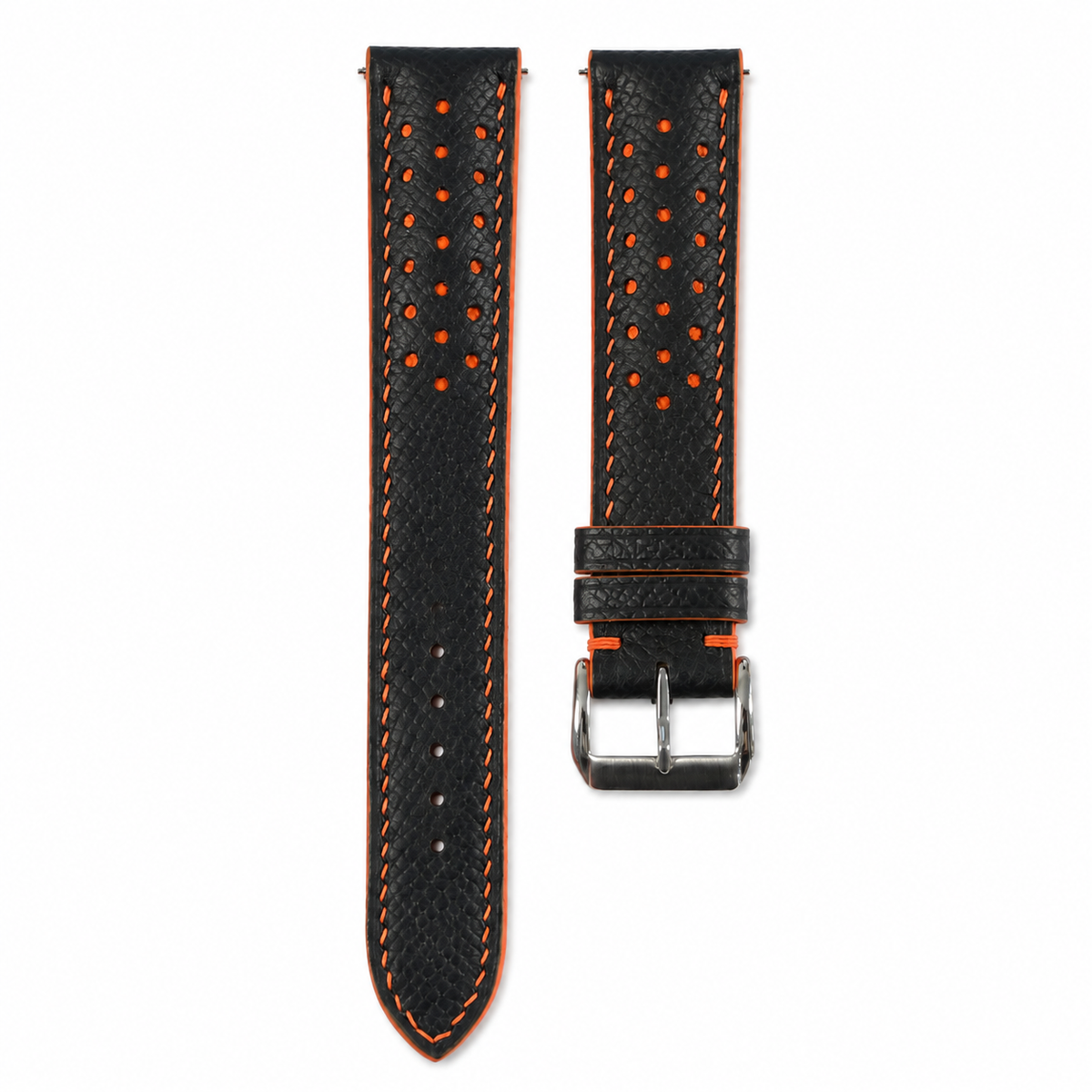 Padded Black Orange Racing Holes Rally Epsom Leather Watch Strap - Photo 3