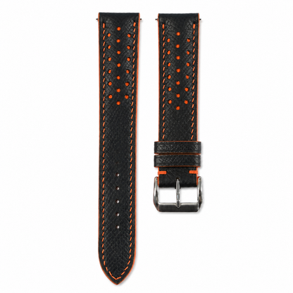 Padded Black Orange Racing Holes Rally Epsom Leather Watch Strap - Photo 3