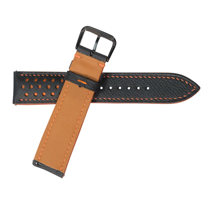 Padded Black Orange Racing Holes Rally Epsom Leather Watch Strap