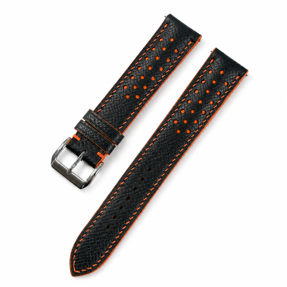 Padded Black Orange Racing Holes Rally Epsom Leather Watch Strap - Photo 4