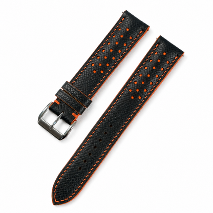 Padded Black Orange Racing Holes Rally Epsom Leather Watch Strap - Photo 4