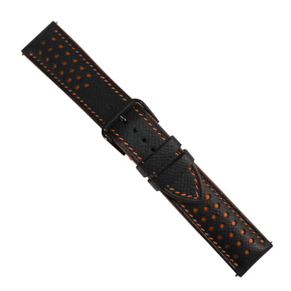 Padded Black Orange Racing Holes Rally Epsom Leather Watch Strap