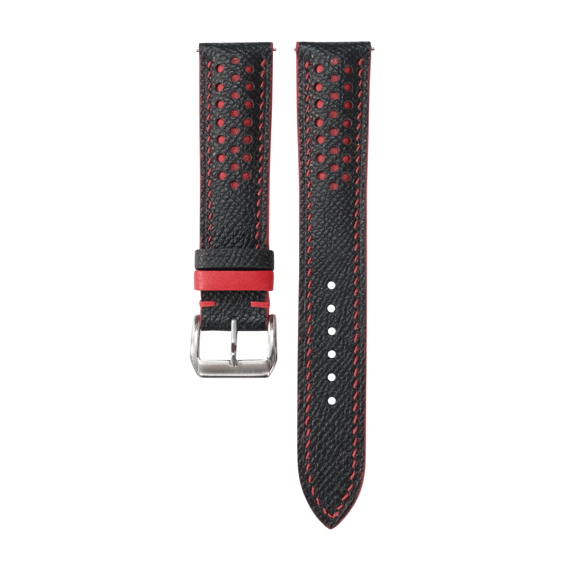 Padded Black Red Rally Epsom Leather Watch Strap