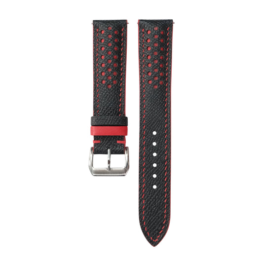 Padded Black Red Rally Epsom Leather Watch Strap