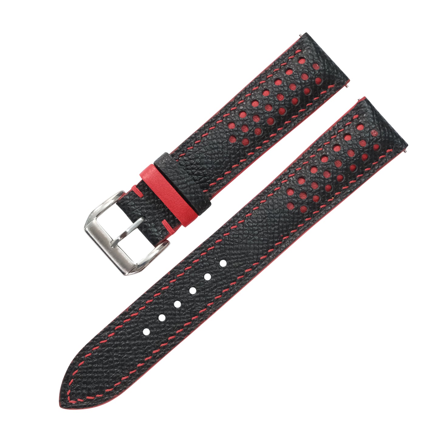 Padded Black Red Rally Epsom Leather Watch Strap
