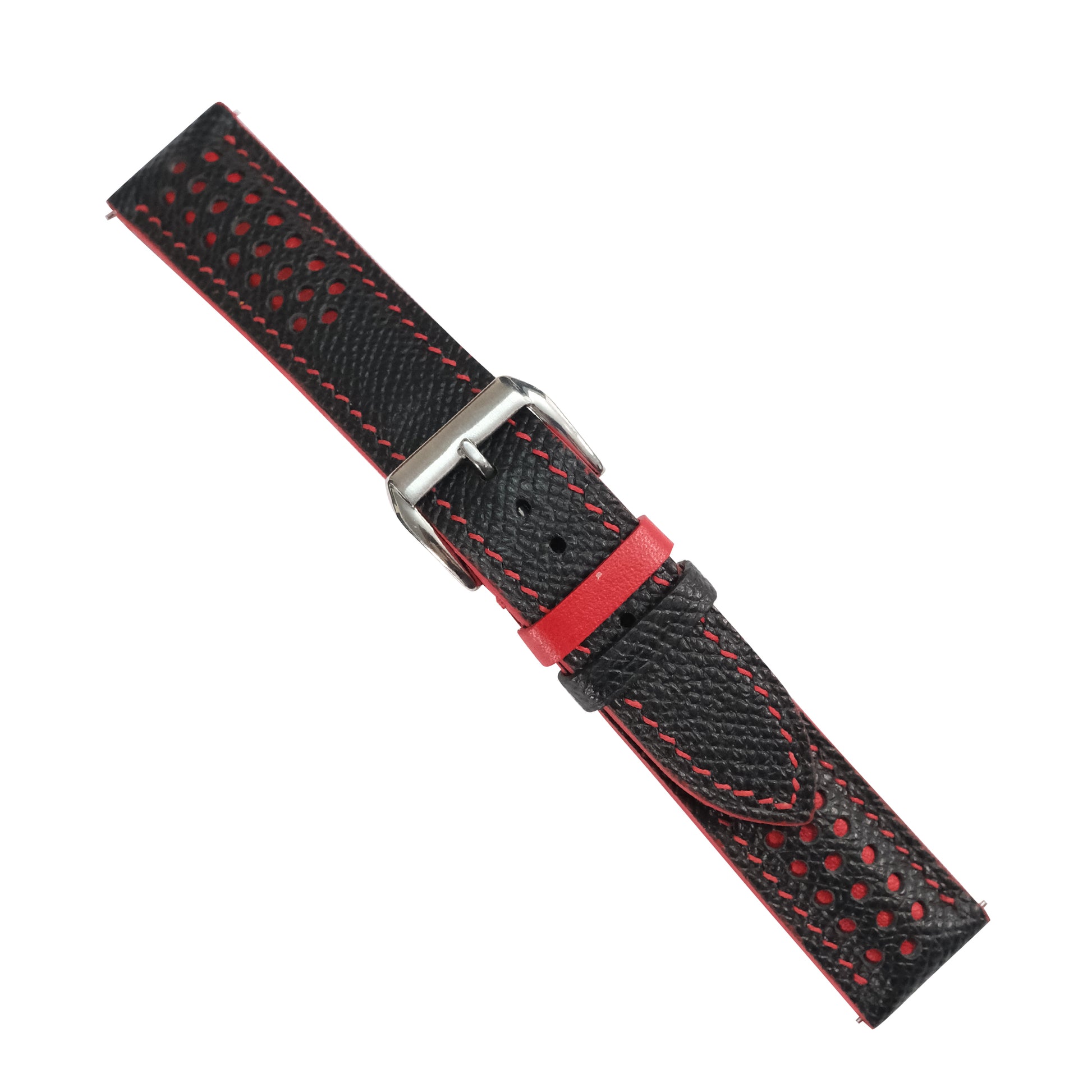 Padded Black Red Rally Epsom Leather Watch Strap