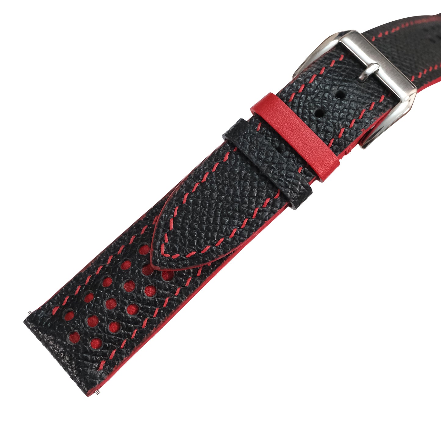 Padded Black Red Rally Epsom Leather Watch Strap