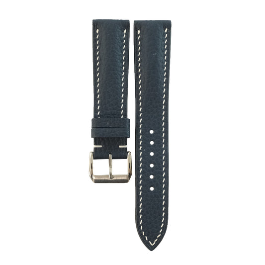 Padded Black Togo leather watch strap - white stitch