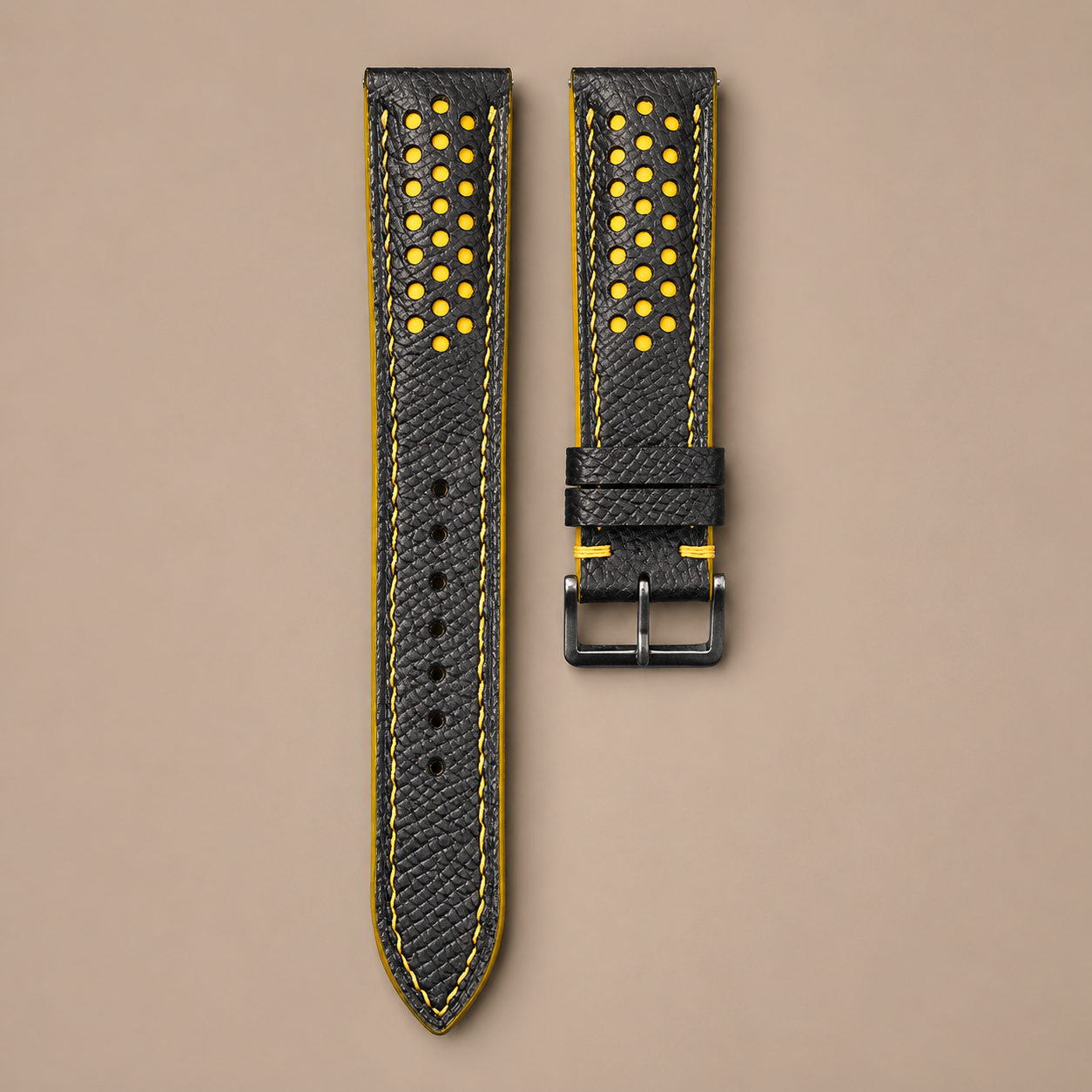 Padded Black Yellow Epsom Leather Racing Watch Strap