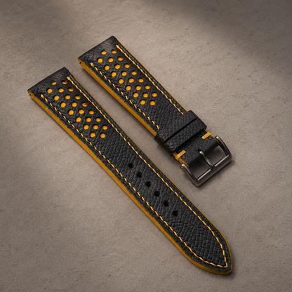 Padded Black Yellow Epsom Leather Racing Watch Strap