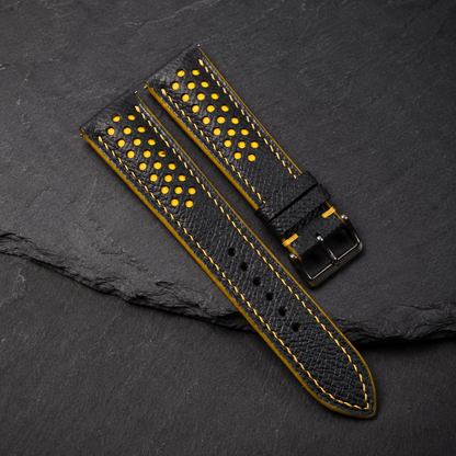 Padded Black Yellow Epsom Leather Racing Watch Strap