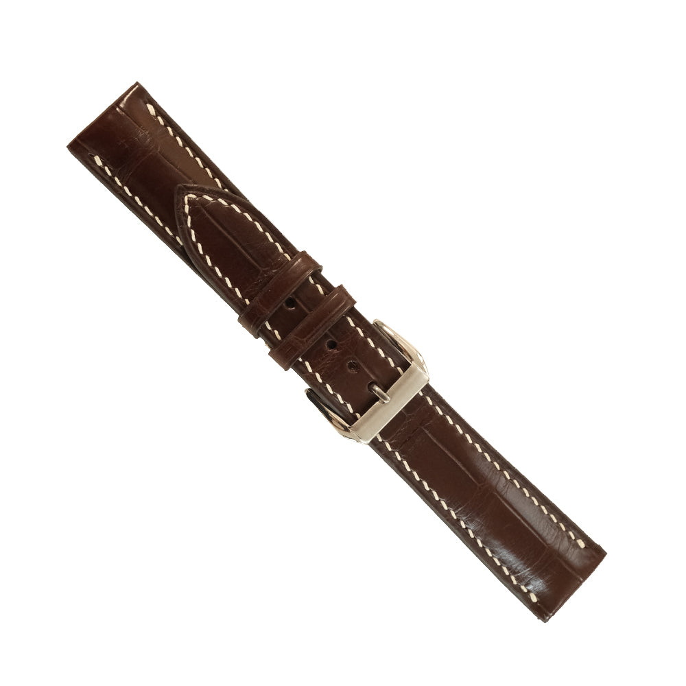 Padded Brown Alligator leather watch strap detail