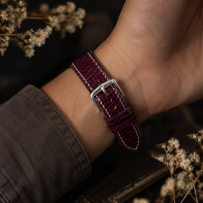 Padded Burgundy Sea Snake leather watch strap