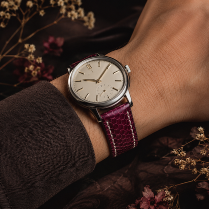 Padded Burgundy Sea Snake leather watch strap