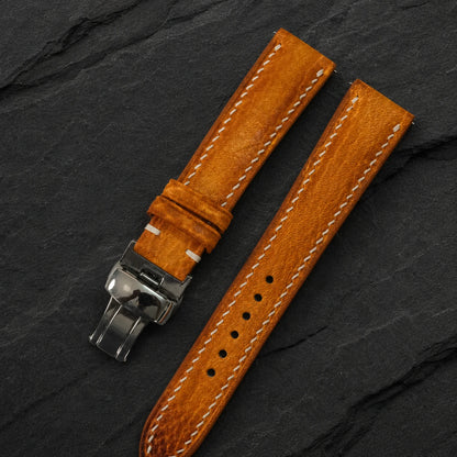 Padded Cognac Orange Patina Italian Leather Watch Strap