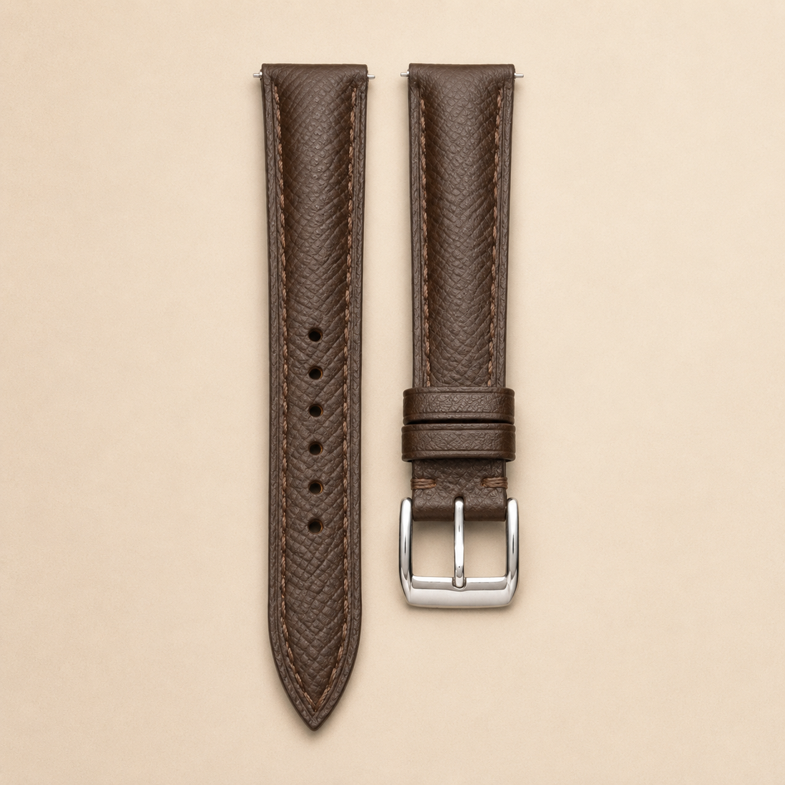 Padded Dark Brown Epsom Leather Watch Strap