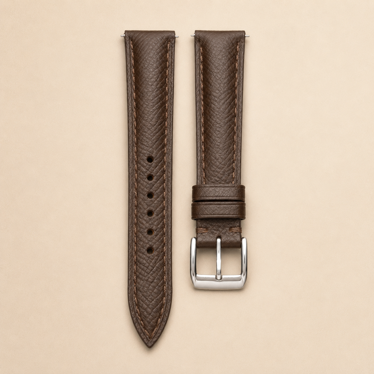 Padded Dark Brown Epsom Leather Watch Strap
