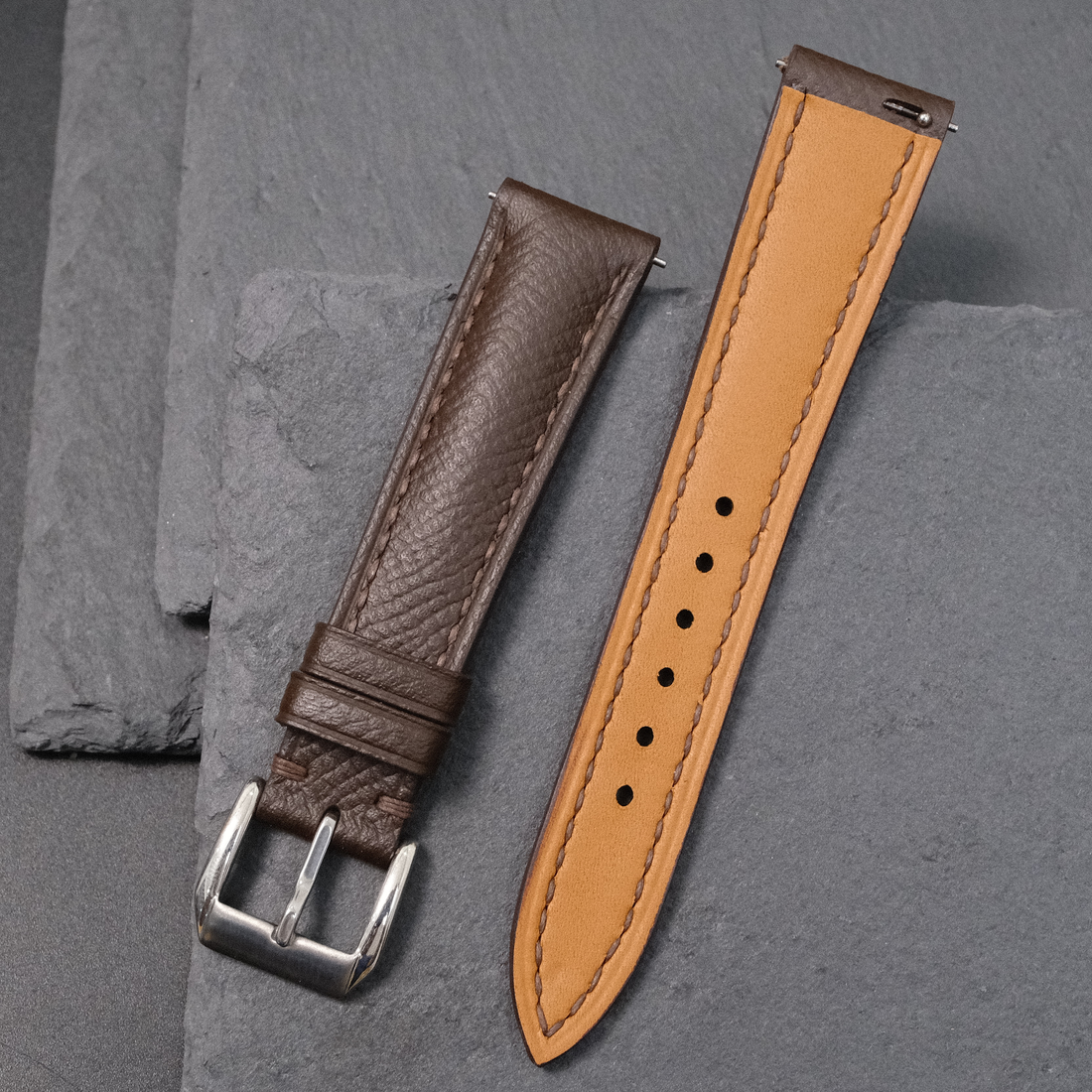 Padded Dark Brown Epsom Leather Watch Strap