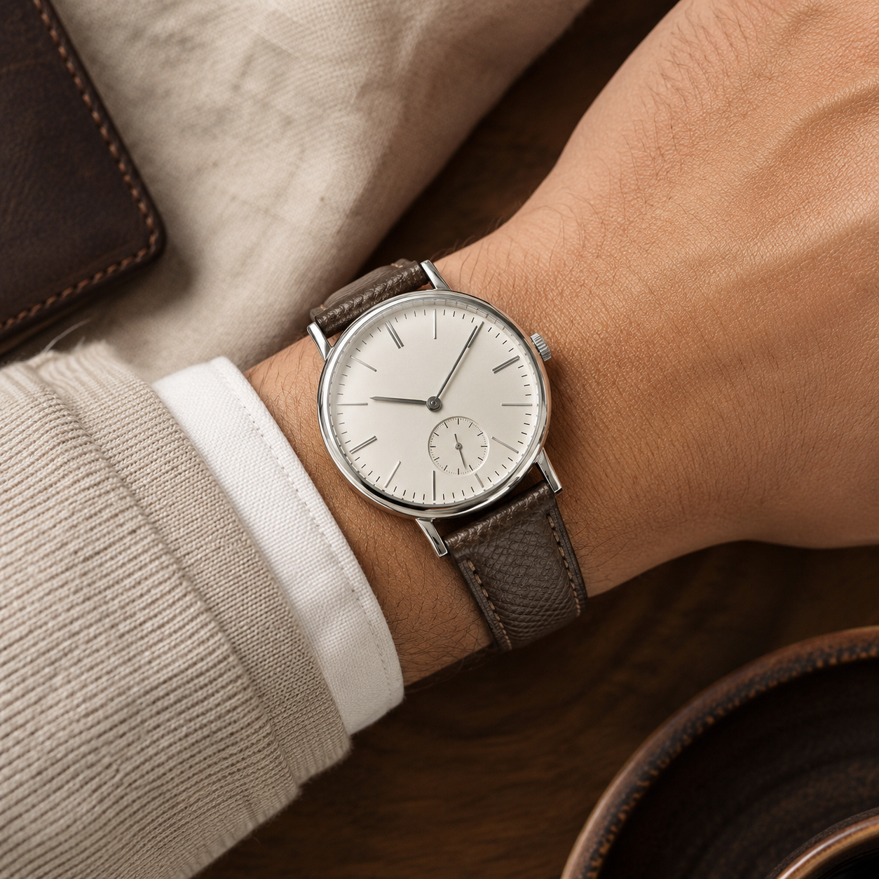 Padded Dark Brown Epsom Leather Watch Strap