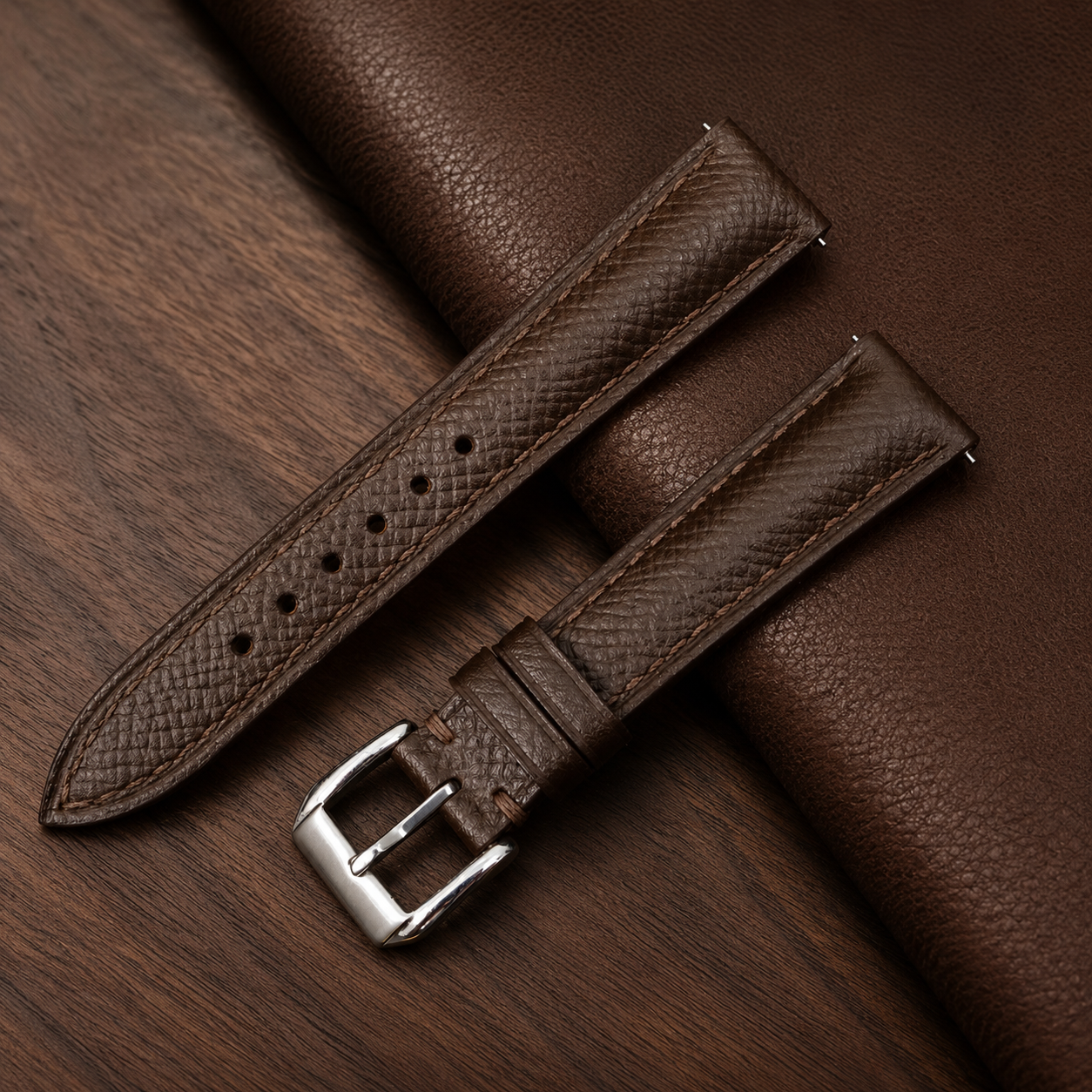 Padded Dark Brown Epsom Leather Watch Strap