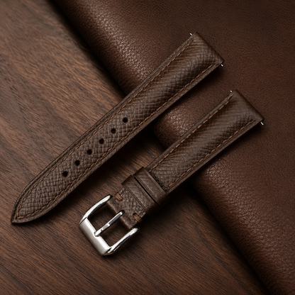 Padded Dark Brown Epsom Leather Watch Strap