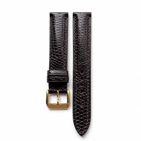 Padded Dark Brown Lizard leather watch strap with tone-on-tone stitching