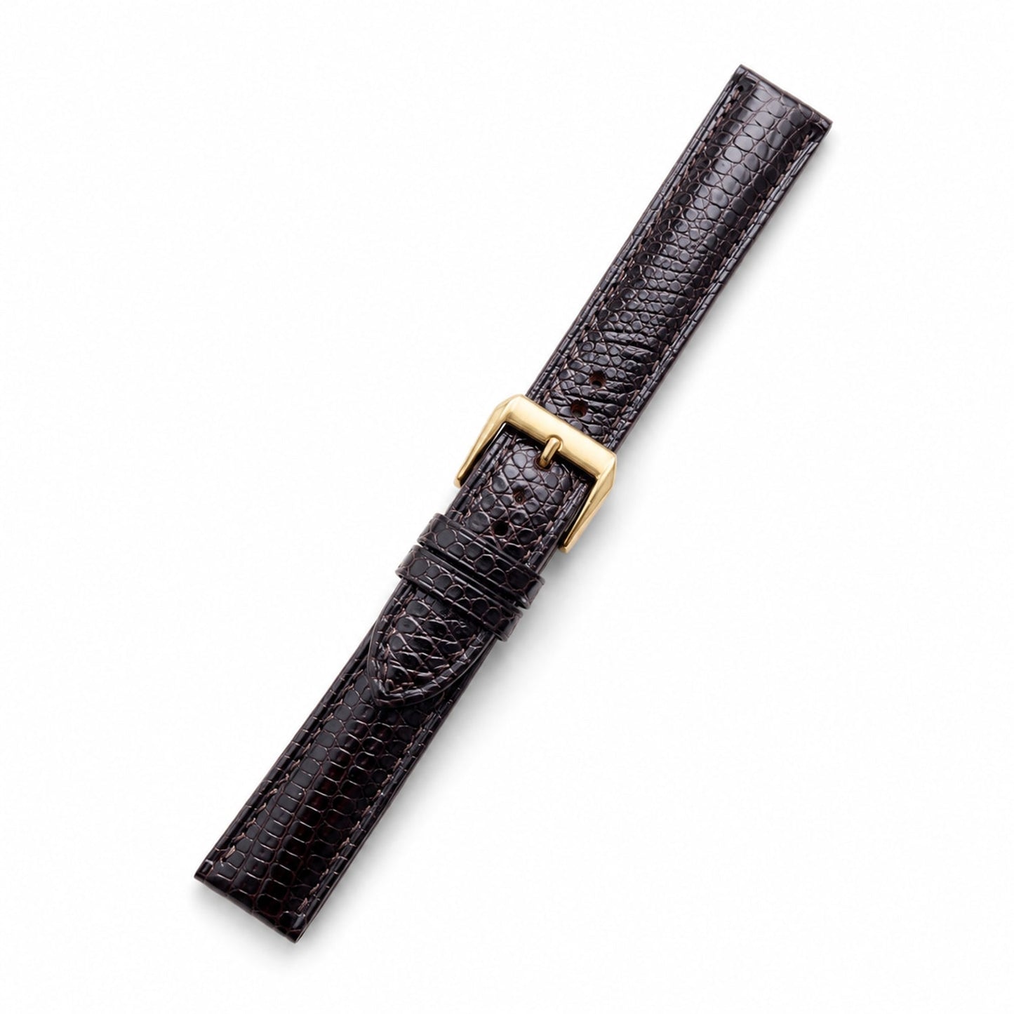 Padded Dark Brown Lizard leather watch strap with tone-on-tone stitching
