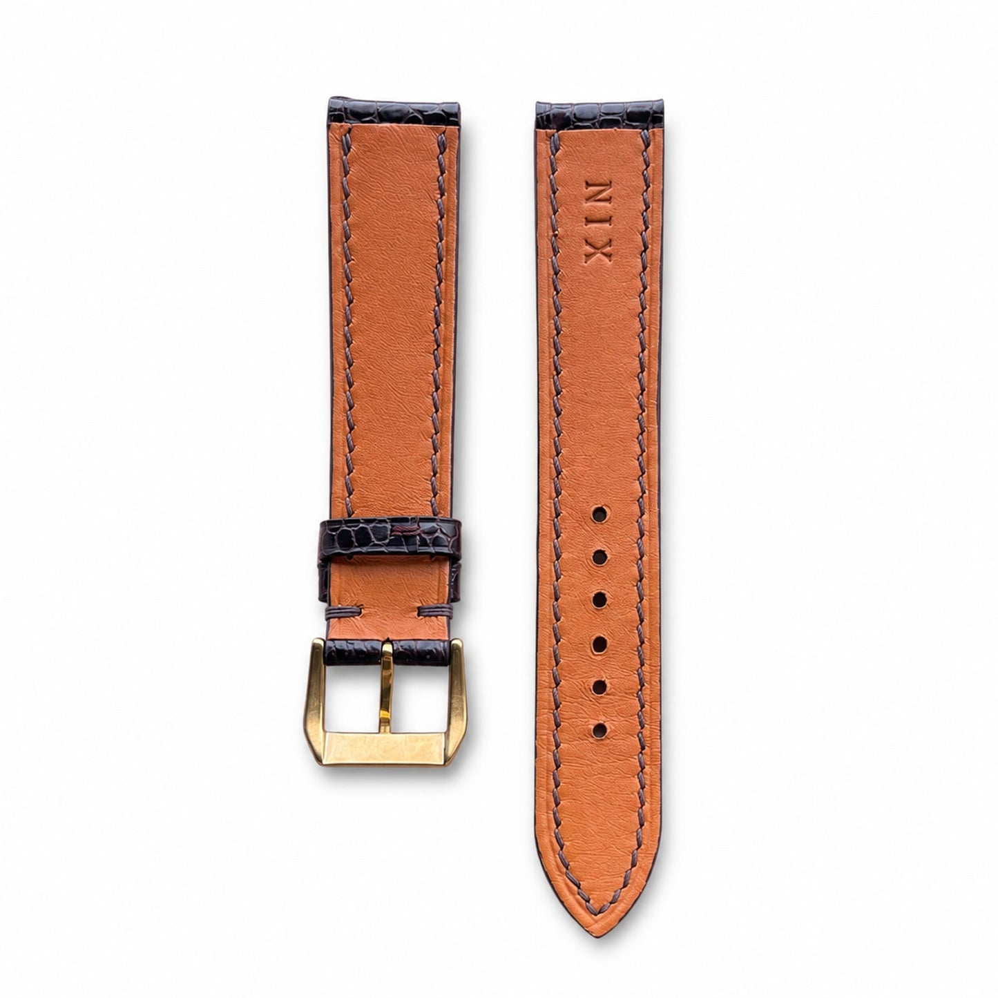 Padded Dark Brown Lizard leather watch strap with tone-on-tone stitching