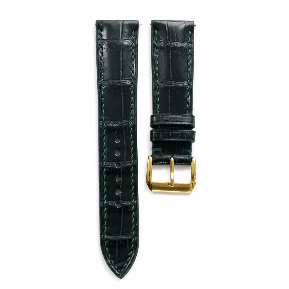 Padded Dark Green Alligator leather watch strap - front