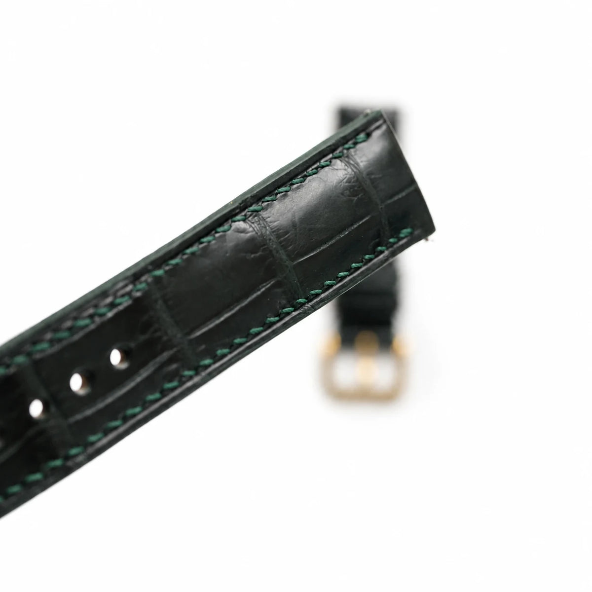 Padded Dark Green Alligator leather watch strap - side profile